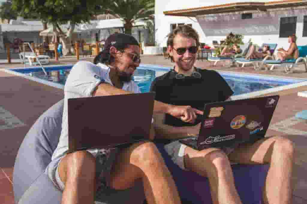 remote working from the pool