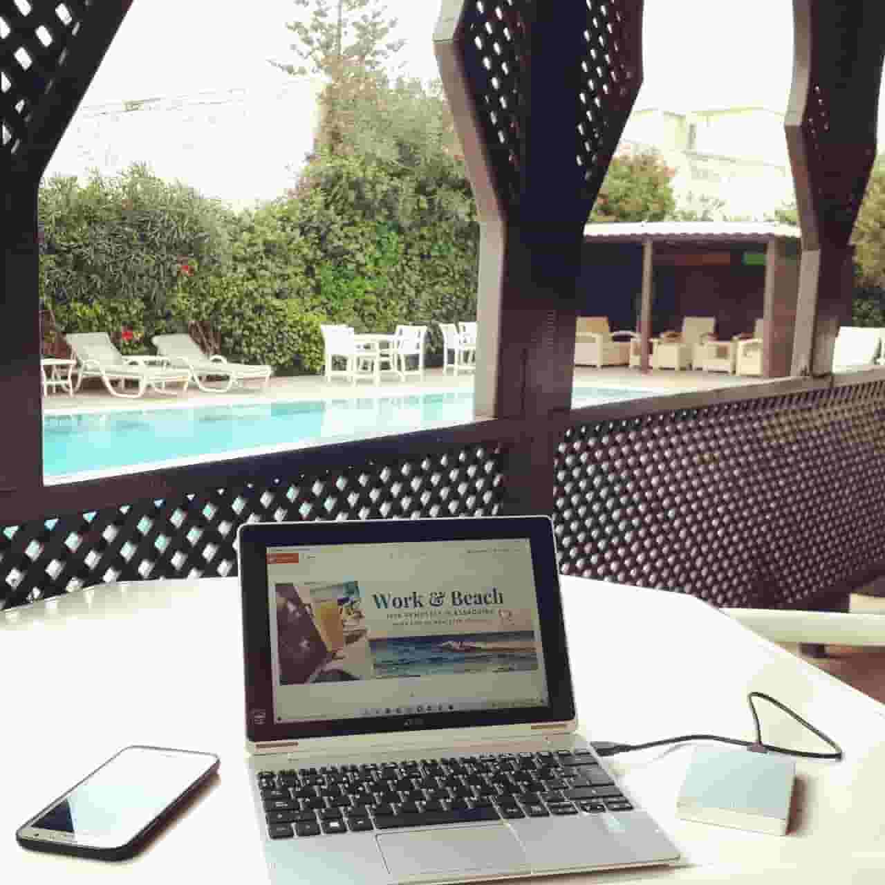 work by the pool