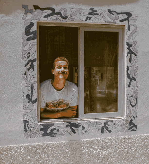 remote worker in window