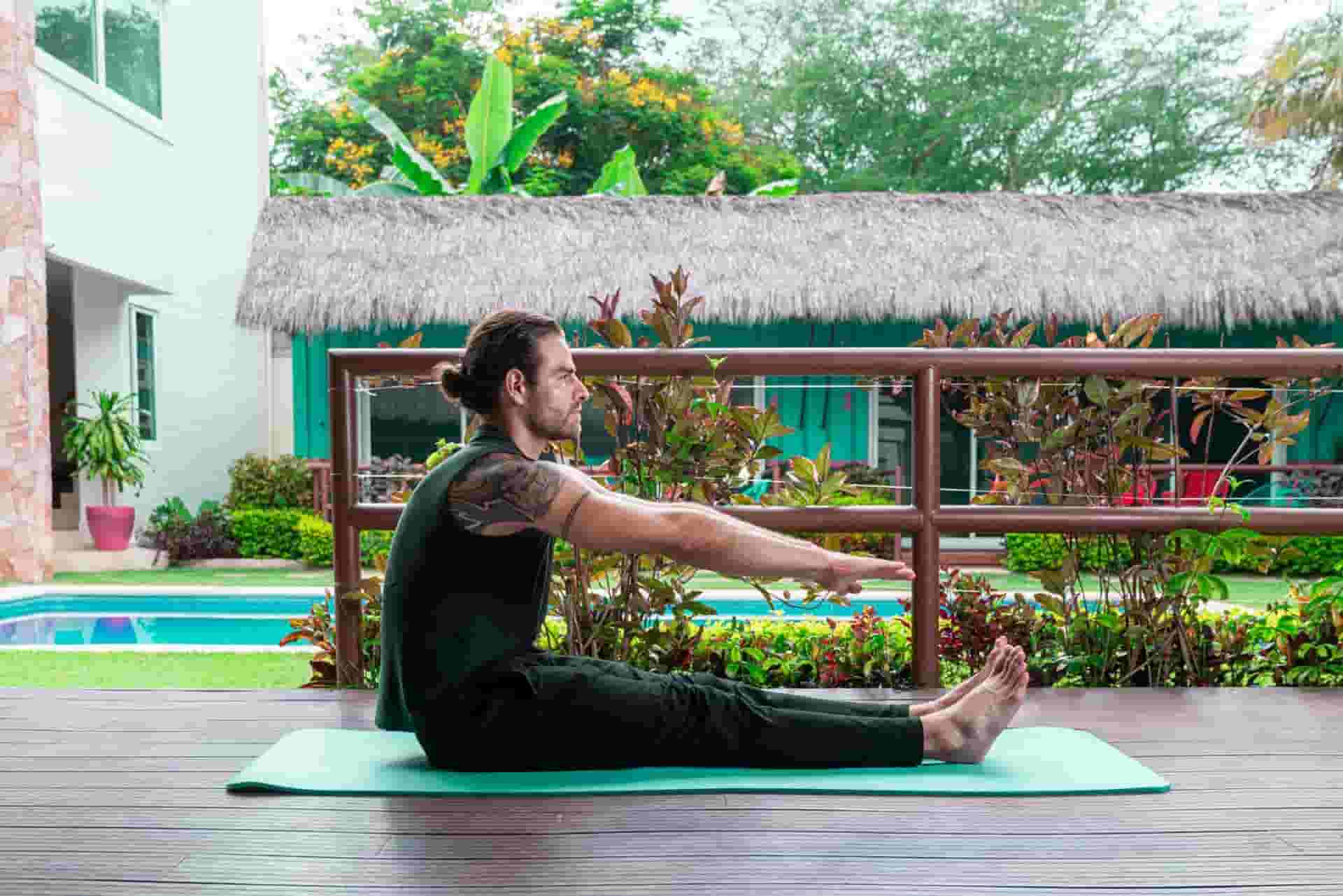 remote worker doing yoga