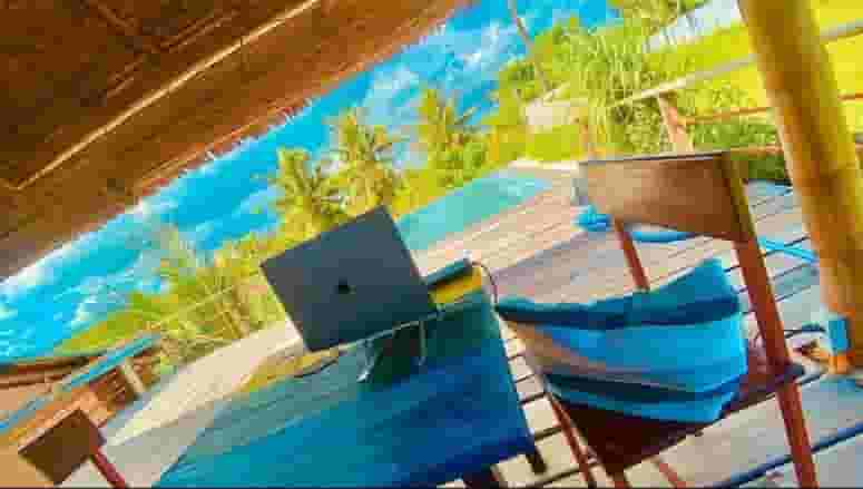 workspace next to the pool