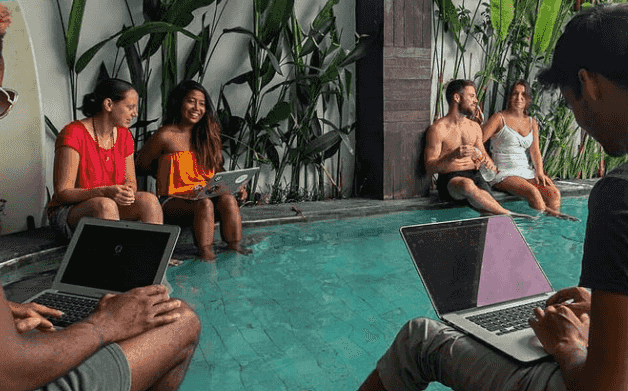 working from the pool