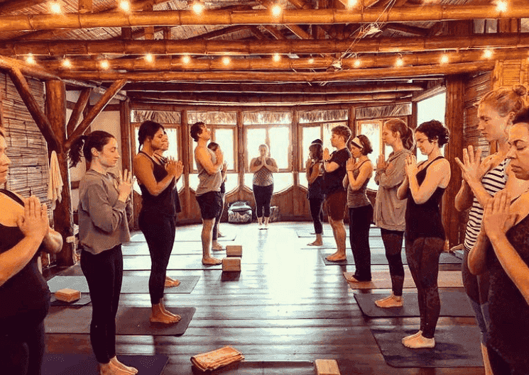 remote workers in yoga class