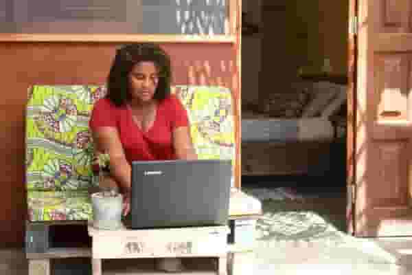 working infront of computer