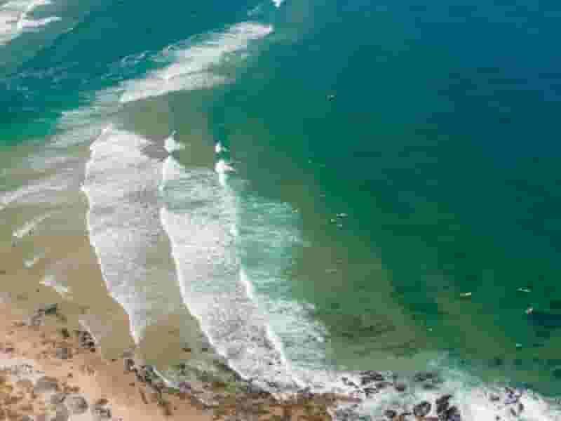 Aerial view of surfers in Punta del Este