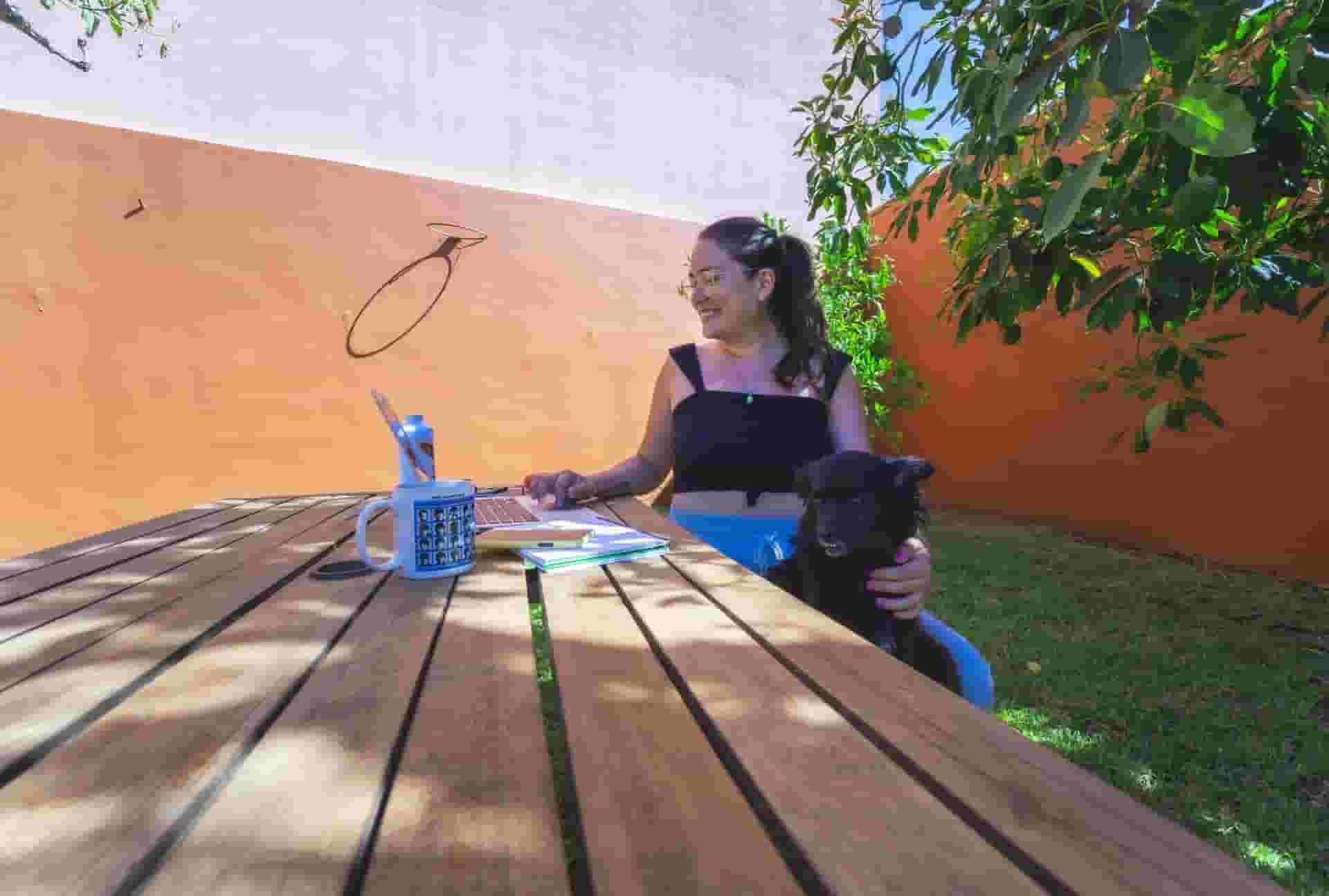 working from garden