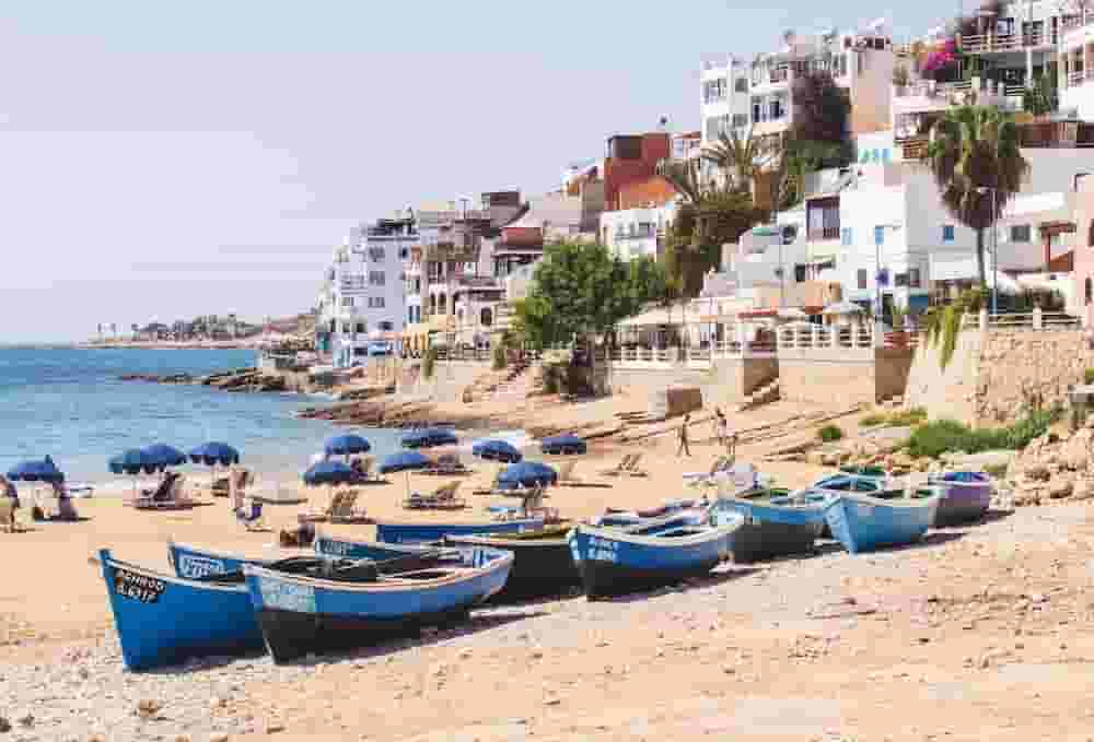 Taghazout beach fishermans boats