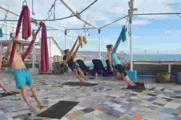 remote workers practicing yoga