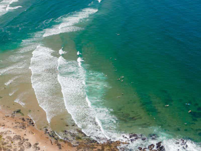 Aerial view of surfers in Punta del Este