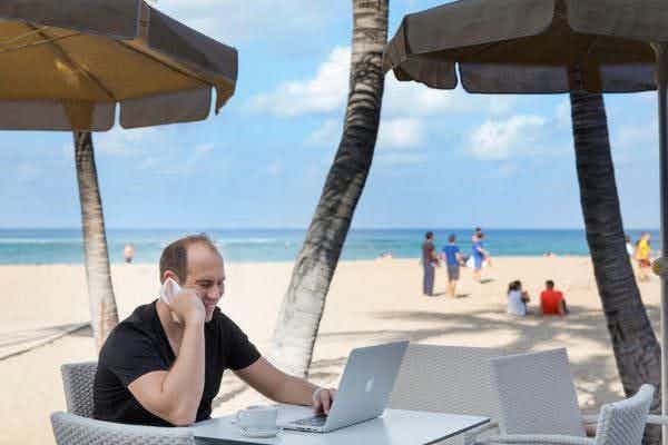 working from beach